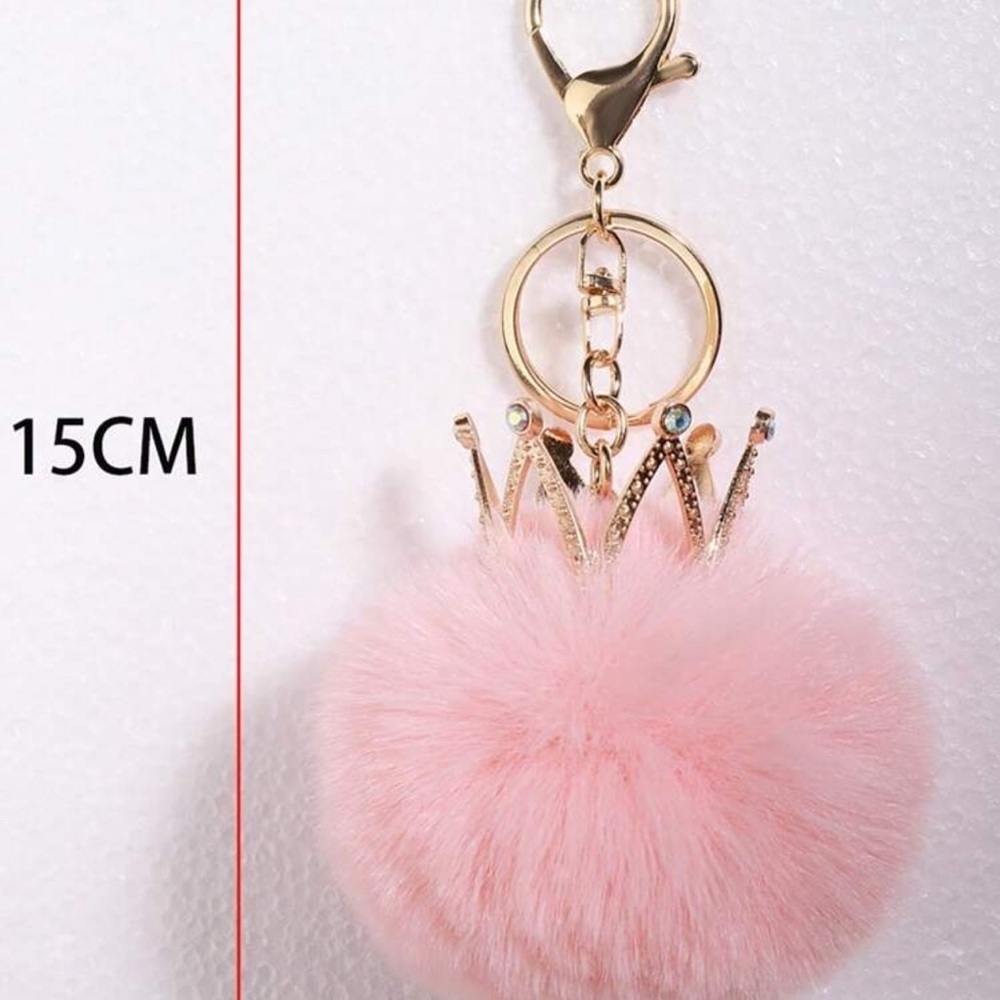 Pink Pom Pom Bag Charm with Crown - Picture 5 of 5